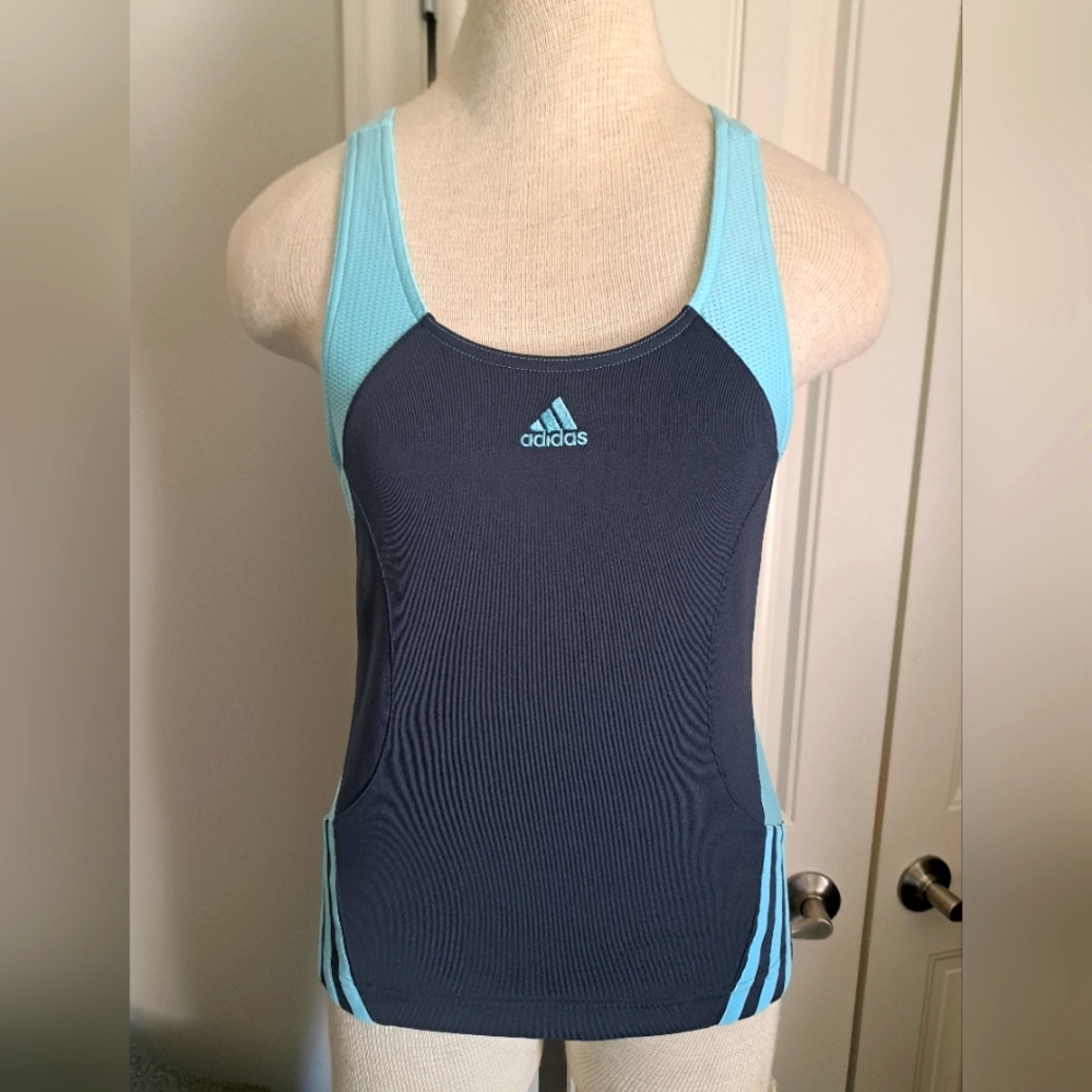 VTG ADIDAS Climacool tank top athleisure athletic workout gear shelf bra blue SM